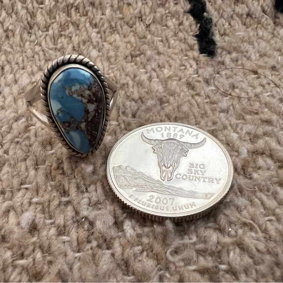 ❤️ Golden Hills Turquoise Brushed 925 Southwestern Navajo Ring SZ 8 Matte Stone - Picture 11 of 15